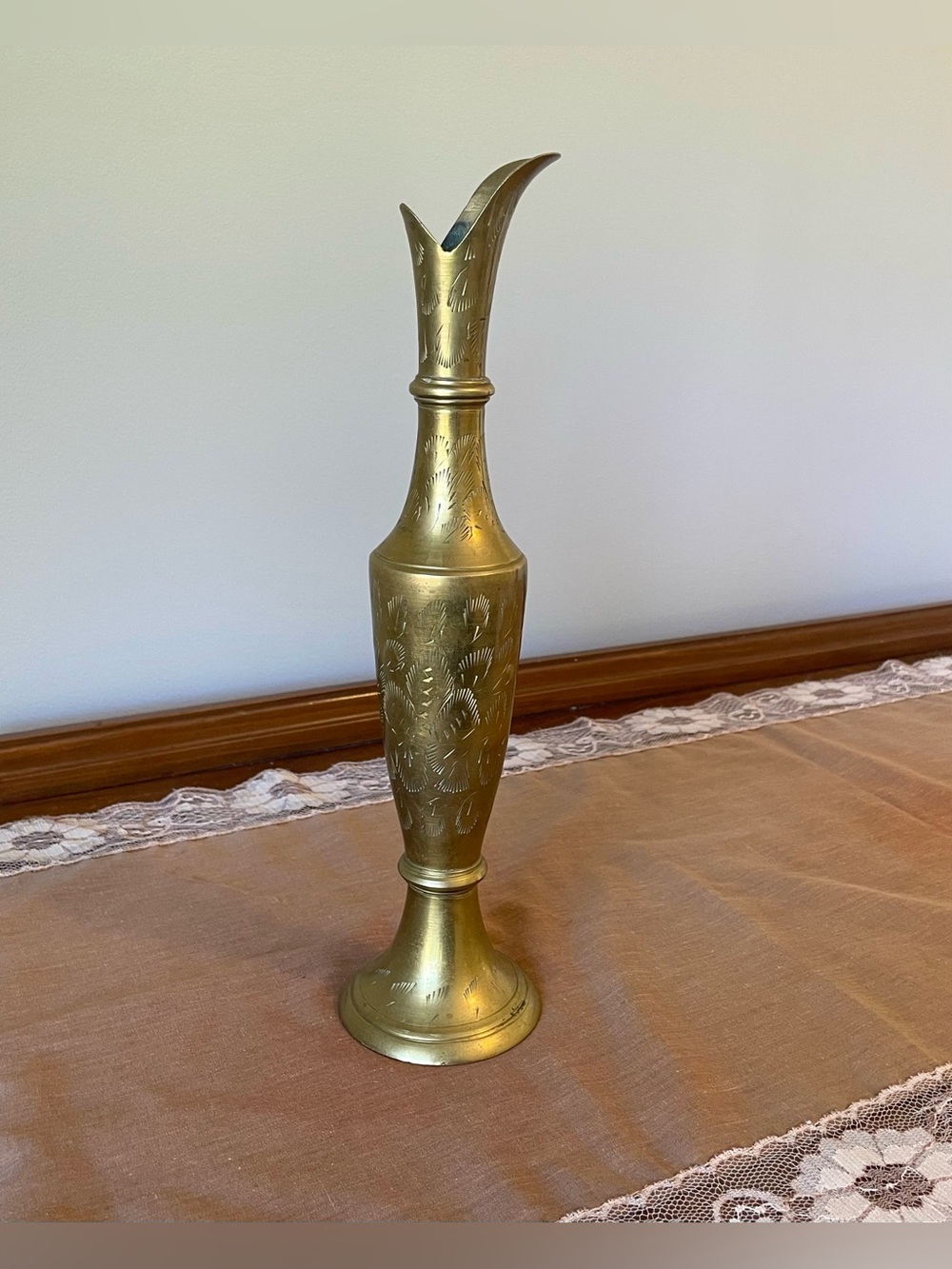 Vintage Etched Solid Brass Decanter 12" Tall